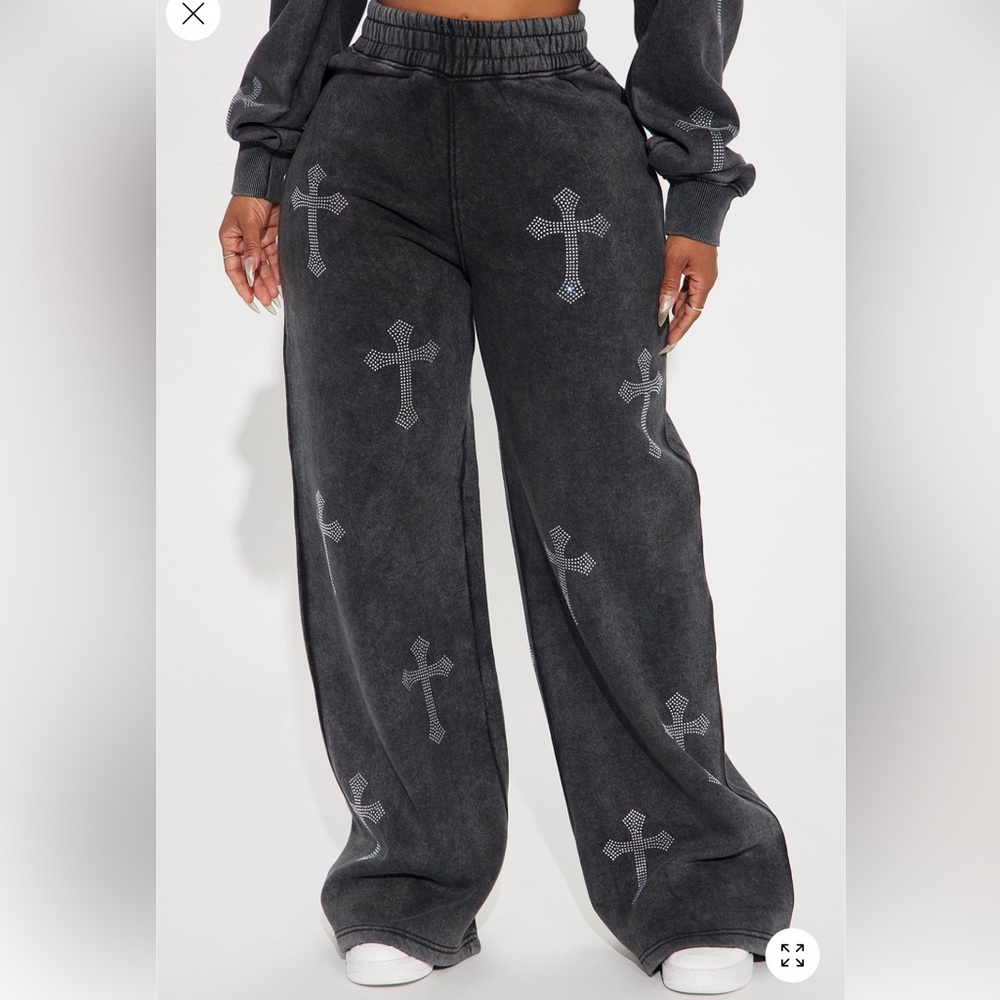 Fashion Nova Black Cross Pattern Joggers